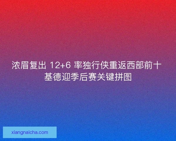 浓眉复出 12+6 率独行侠重返西部前十 基德迎季后赛关键拼图
