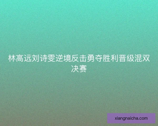 林高远刘诗雯逆境反击勇夺胜利晋级混双决赛
